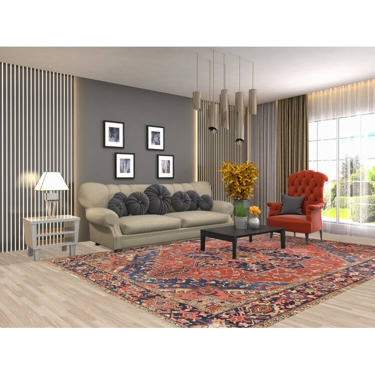 Vegetable Dye Heriz Serapi Persian Antique Rug Handmade Wool Carpet - 7'8" x 10'7"