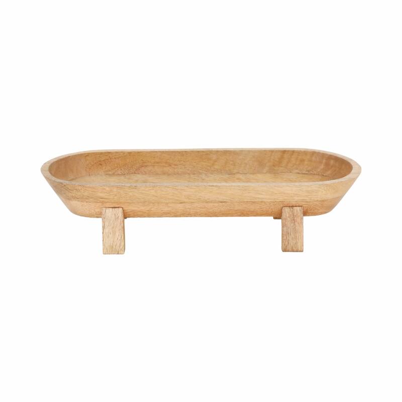 Handcrafted Wooden Oval Footed Accent Bowl for Home Decor-16" - 15.5"