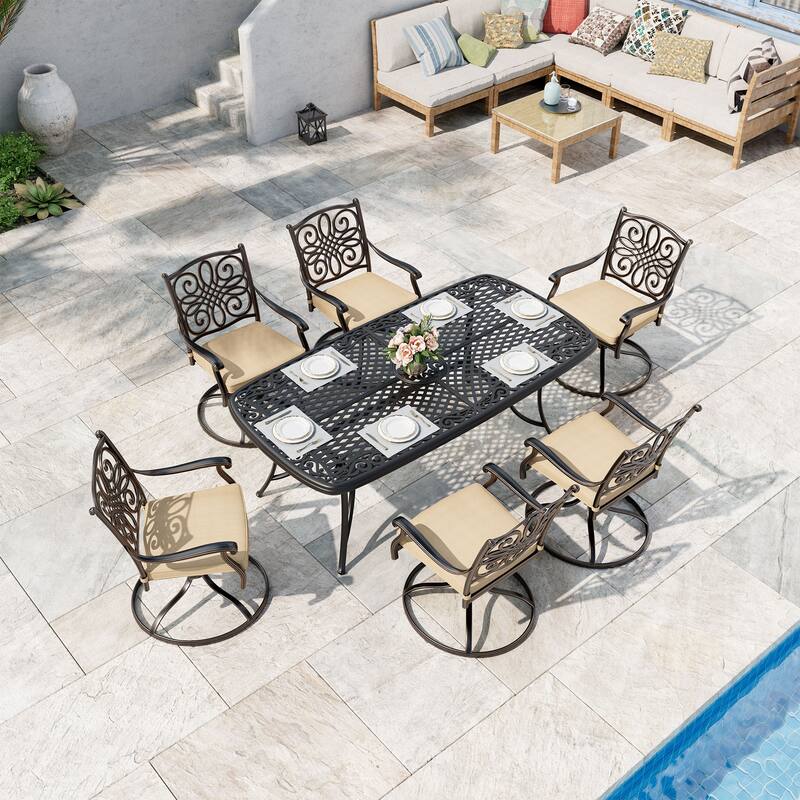 Clihome Outdoor Dining Set 7-piece Cast Aluminum Dining Table Set