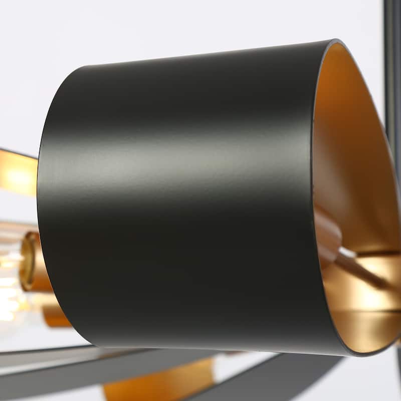 Modern Industrial 8-Light Chandelier Black Gold Floral Pendant Light for Living Room and Dining Room - 32.6 " × 15.8 "