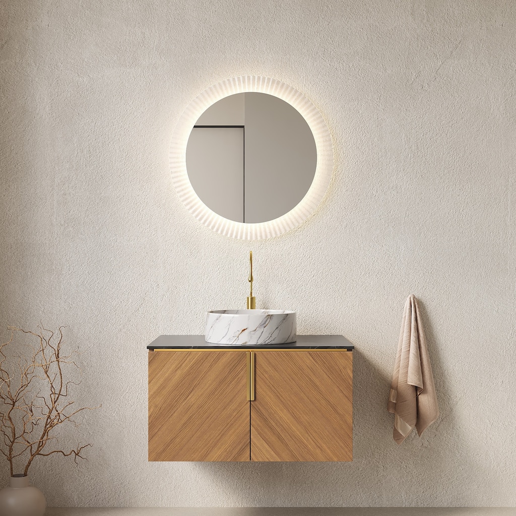 Wall Mounted Bathroom Vanity with Sintered Stone Countertop and Sink
