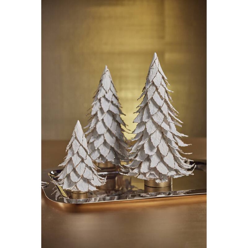 White Natural Leaf Christmas Tabletop Tree with Gold Trim, 15.5"
