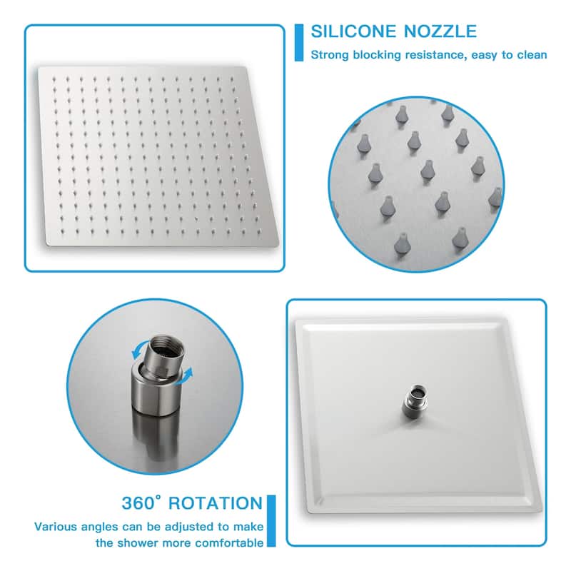 Topcraft 16-inch Ceiling Mount Square Shower System with Rough-in Valve - 16*16
