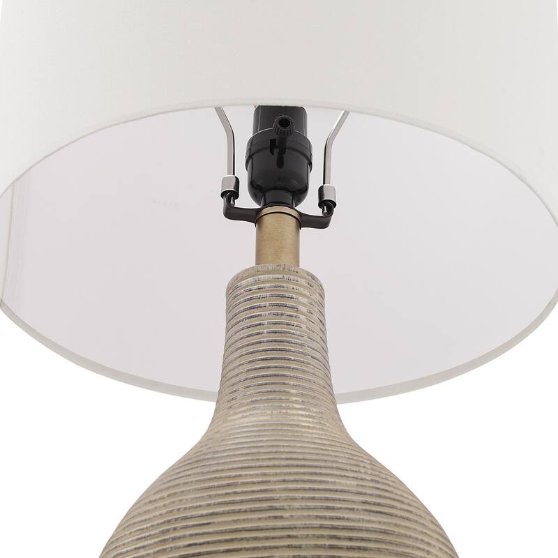 24.5-inch Washed Beige/Gold Farmhouse Table Lamp with White Linen Shade (Set of 2) - 24.5" H