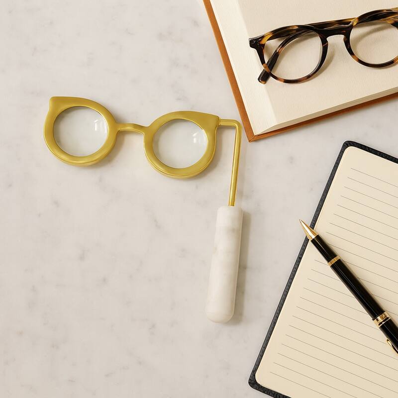 Eyeglass Magnifying Glass with Marble Handle Sculpture - 9"