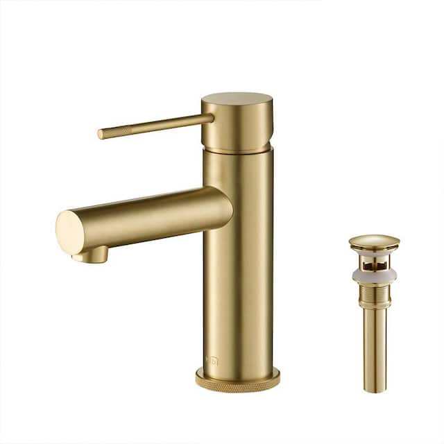 Luxury Solid Brass Single Hole Bathroom Faucet - Brushed Gold W/ Pop Up Drain