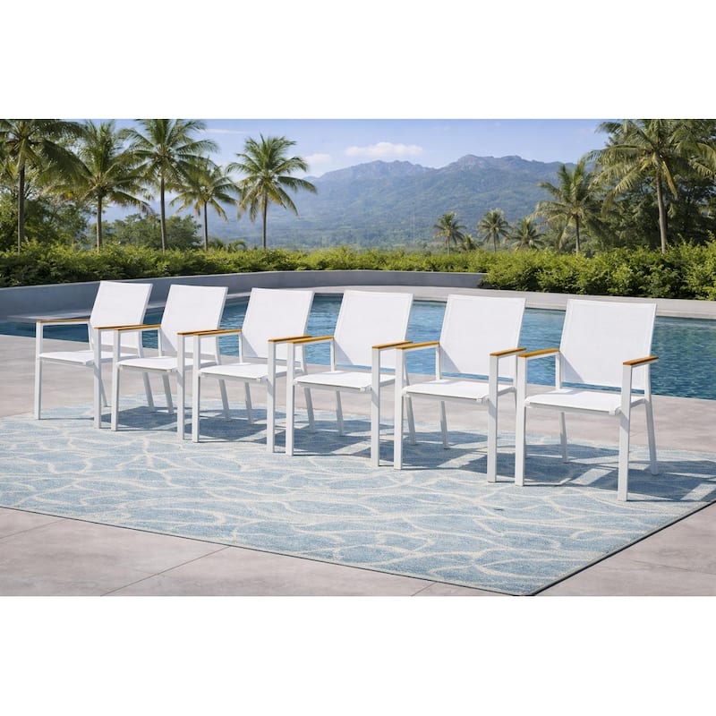 Como White 7-Piece Aluminum Outdoor Dining Set with Sling Set in White - N/A