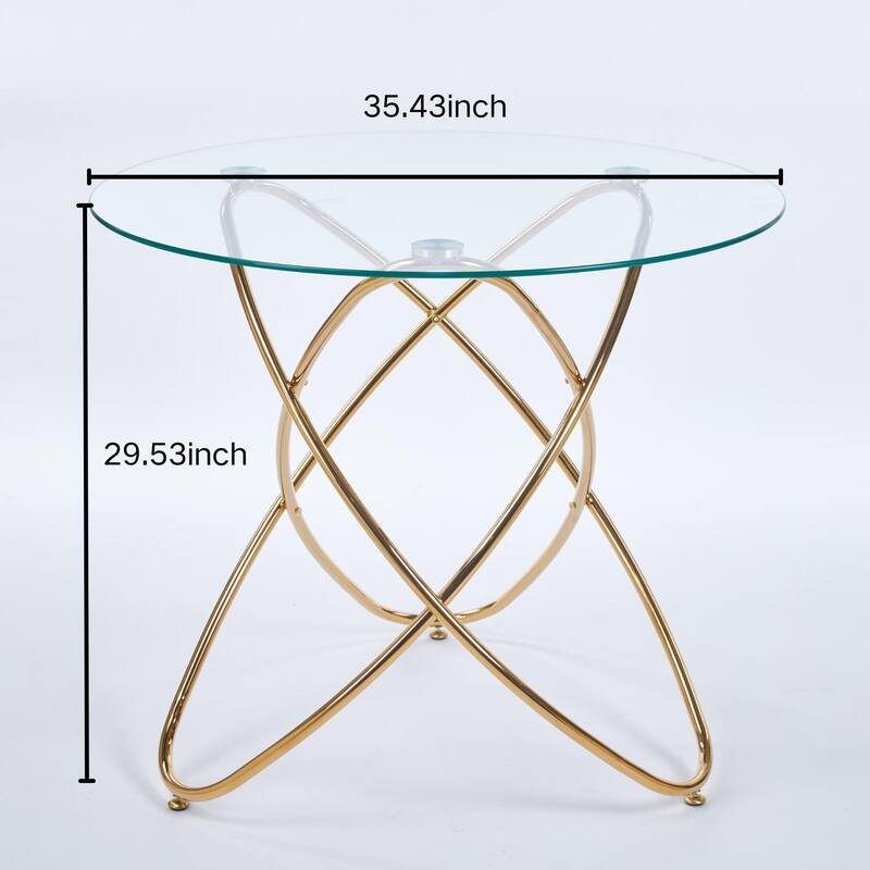 Dining Table with Tempered Glass Top & Metal Legs, Modern Round Kitchen Table for 2-4 People, Coffee Table for Small Space