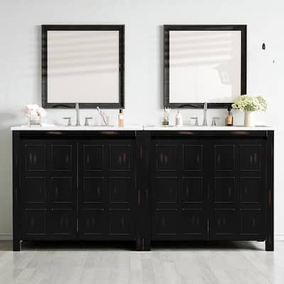 72" Double Bathroom Vanity with Ceramic Sinks, Solid Wood Frame, Soft-Close Doors, Free-Standing Storage Cabinet