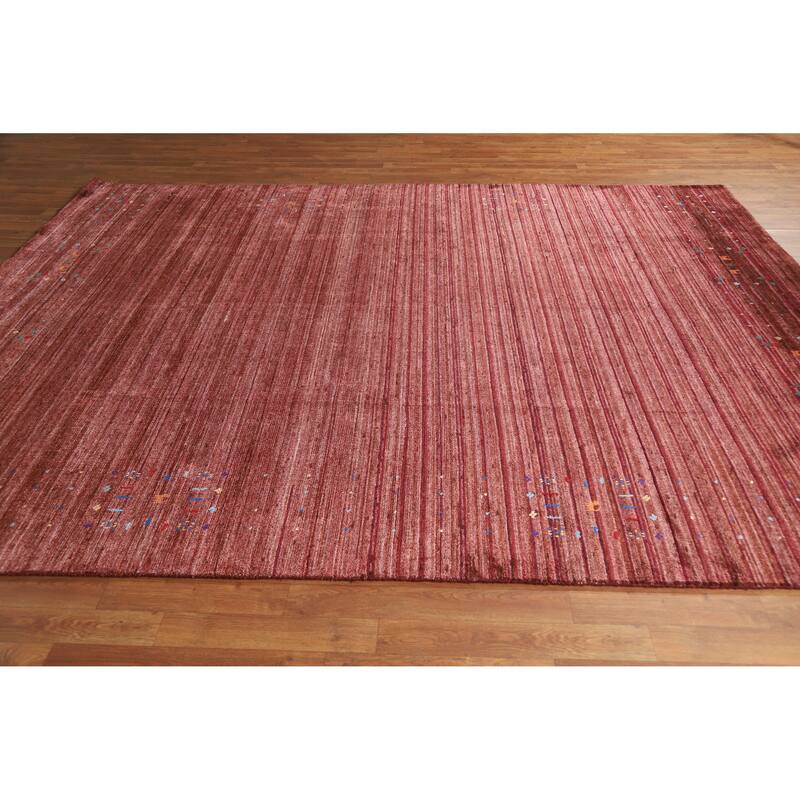 Hand Knotted Oriental Viscose Silk Carpet Tribal Animal Pictorial Red Gabbeh Area Rug - 10' 0'' X 7' 11''