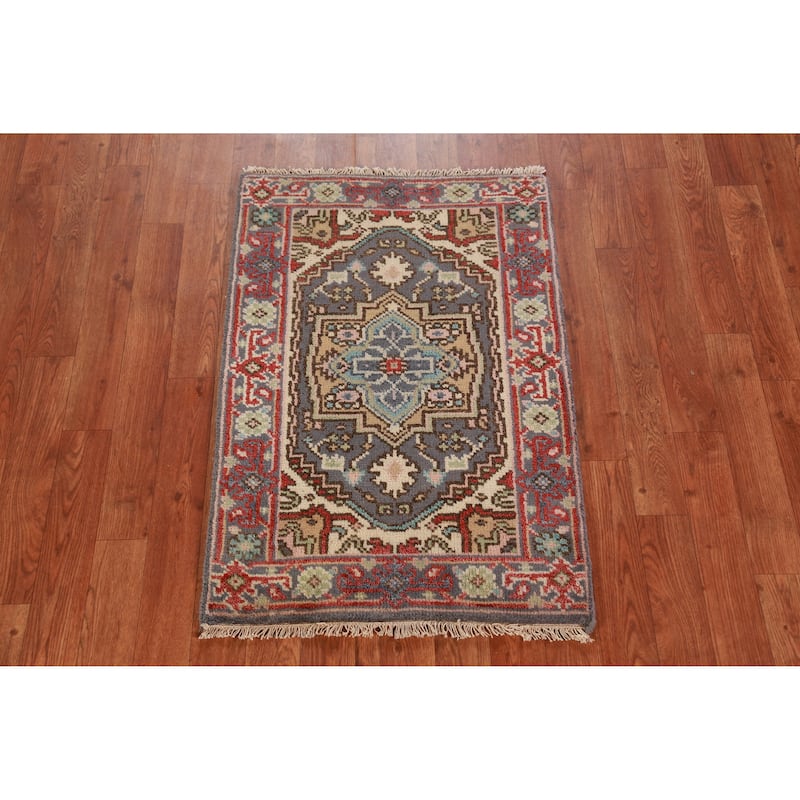 Hand Knotted Oriental 100% Wool Carpet Traditional Medallion Greys & Charcoal Heriz (serapi) Area Rug - 3' 0'' X 2' 0''