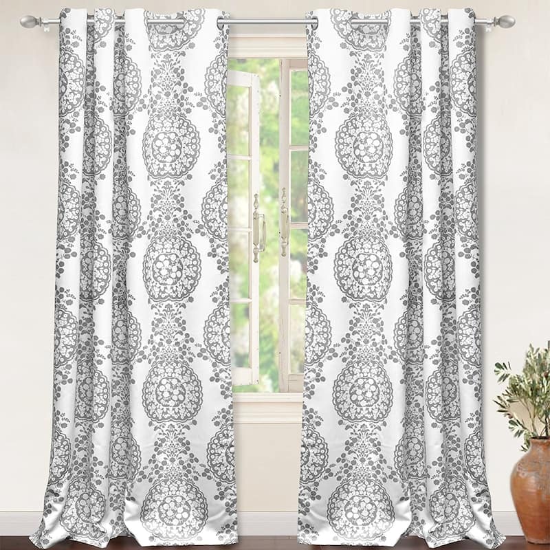 The Curated Nomad Alameda Pastel Damask Room Darkening Curtain Panel Pair - 52" width x 96 " length - Grey