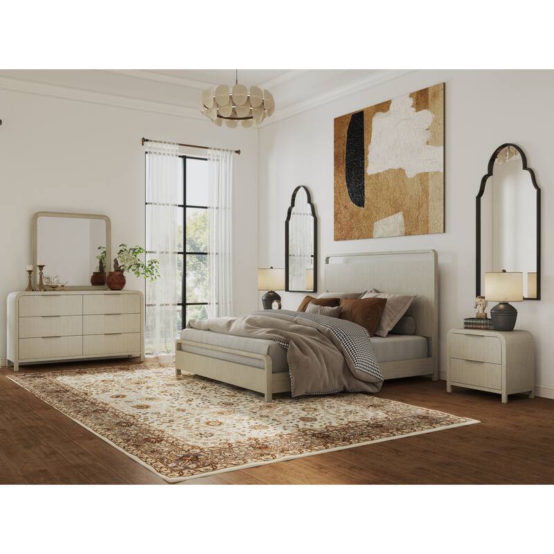 Roundhill Furniture Tavari 5-Piece Bedroom Set with Panel Bed, Dresser, Mirror, and Two Nightstands in Light Gray - Queen