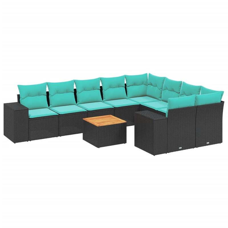 vidaXL 10 Piece Patio Sofa Set with Cushions Black Poly Rattan - 24.4 x 24.4 x 27.2