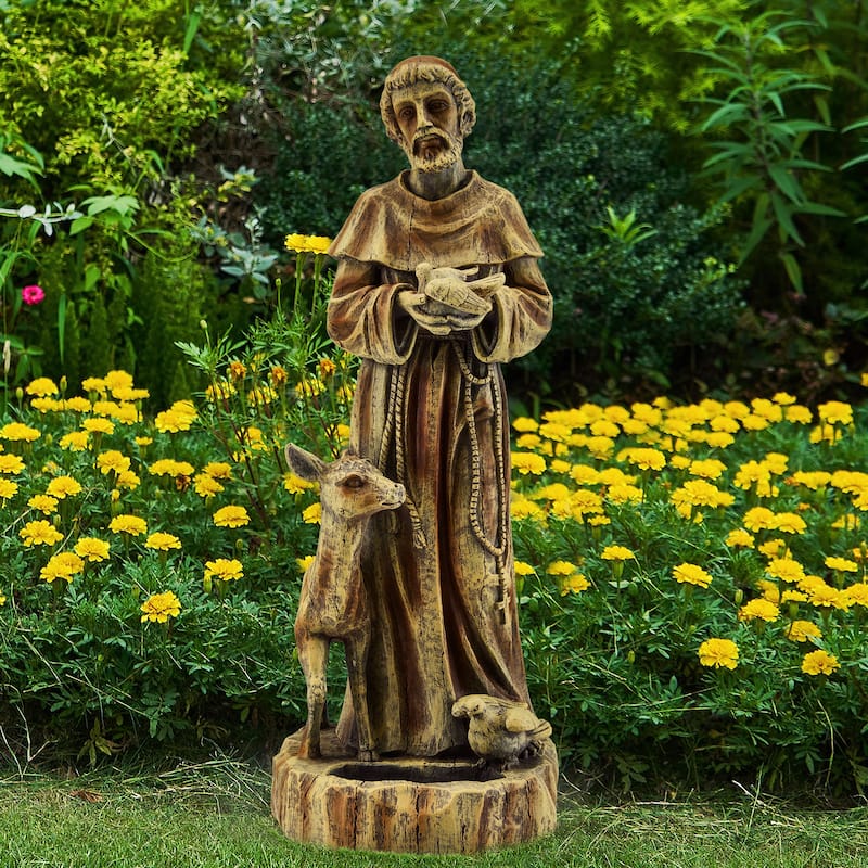 Outdoor Religious Sculpture, Garden Decor, Waterproof Sculpture, Suitable for Courtyard, Front porch, Patio - Brown - St.Francis-Bird Feeder