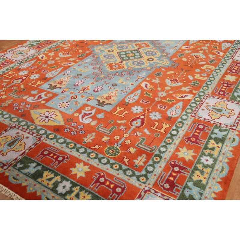 Hand Knotted Oriental 100% Wool Carpet Traditional Tribal Oranges & Rust Heriz (serapi) Area Rug - 11' 9'' X 8' 10''