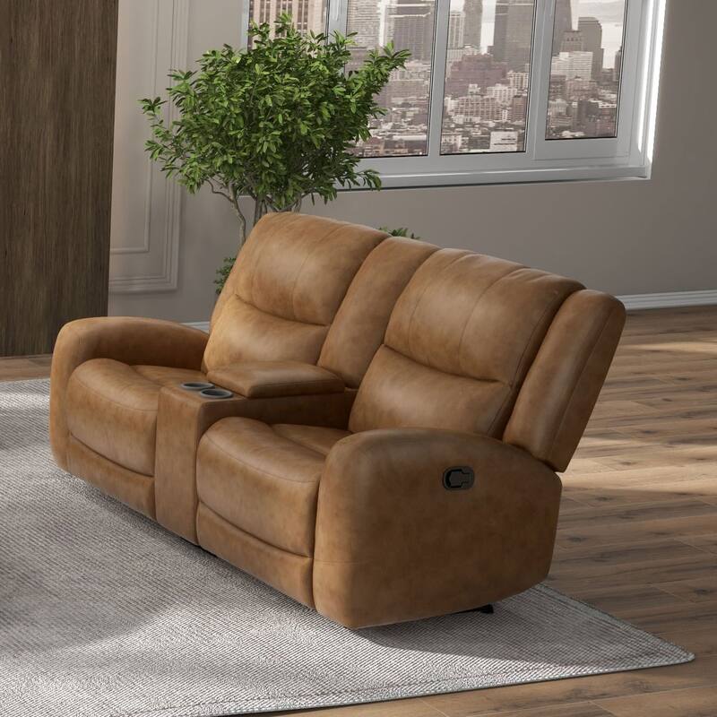 Furniture of America Rhea 3-Piece Brown Leather Reclining Sofa Set