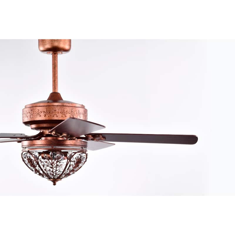 Jacira 52 Inch Antique Copper Crystal Ceiling Fan with Remote - N/A