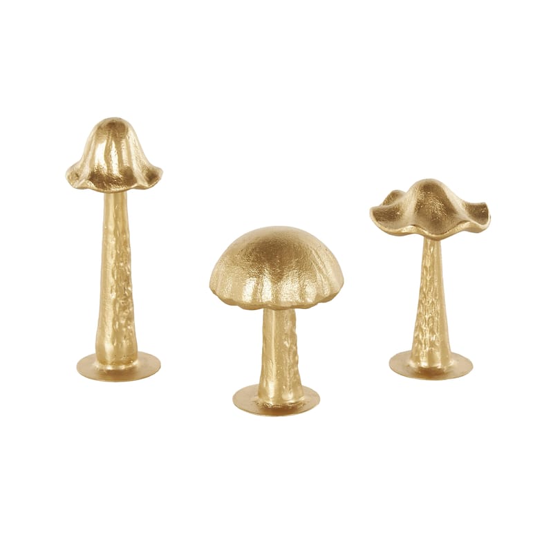 Metal Mushroom Metallic Sculpture with Round Base - Set of 3 Gold - Roche River Decor