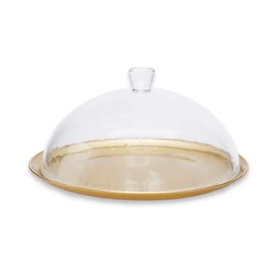 Alice Pazkus 12" Gold Cake Plate With Glass Dome