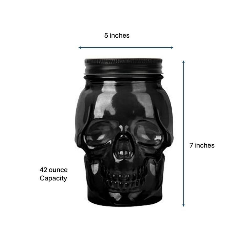 Skull Mason Jar Mug Glass Set (2 Containers & 2 Lids) Halloween Décor, Drinking Glasses, Storage Containers