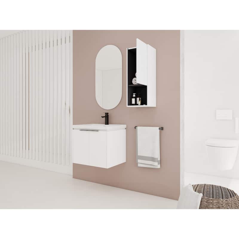 24" Wall-Mounted Bathroom Vanity With Ceramic Sink