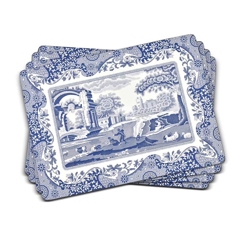 Pimpernel Set of 4 Blue Italian Placemats - 15.7 inches x 11.7 each - 15.7 inches x 11.7 each - Set of 4 - Blue Italian