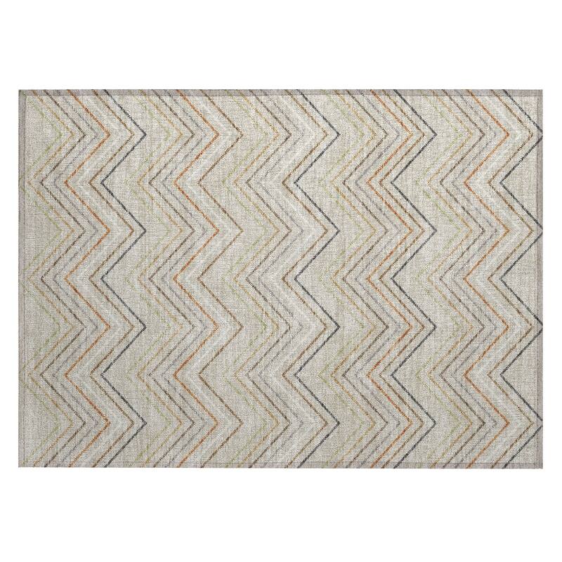 Machine Washable Indoor/ Outdoor Modern Chevron Chantille Rug