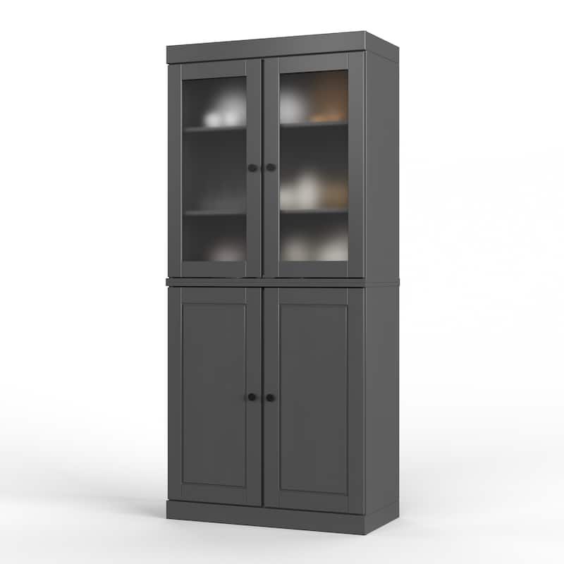 Palace Imports 100% Solid Wood Pantry Cabinet with Frosted, Clear Glass or Solid Doors and Adjustable Shelves