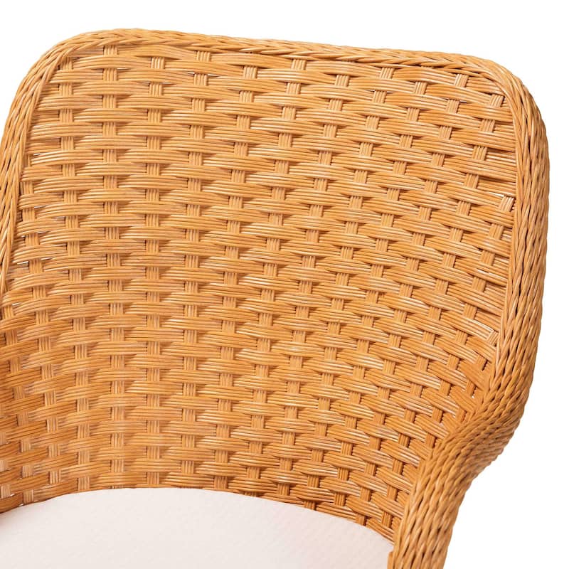 Wistan 5-Piece Rattan Dining Set - Round Wicker Table with Pedestal Base and 4 Armchairs, Woven Boho Coastal Style for Dining