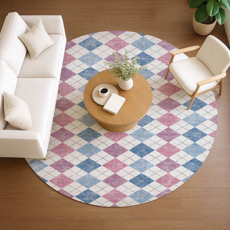Machine Washable Indoor/ Outdoor Modern Plaid Chantille Rug