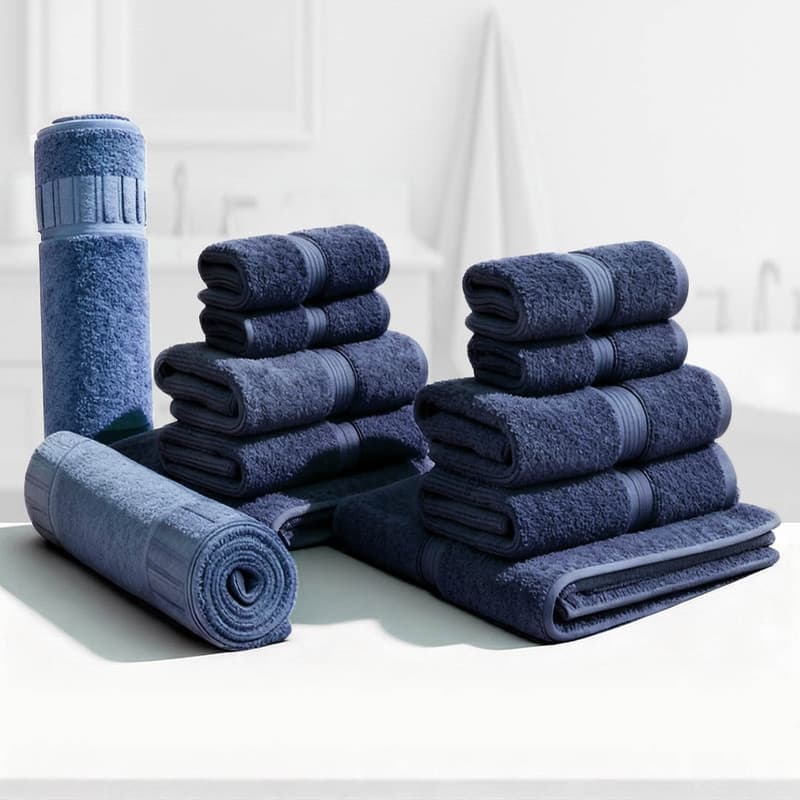Superior LUX 12 PC Egyptian Cotton Heavy Weight Bundle - Navy Blue