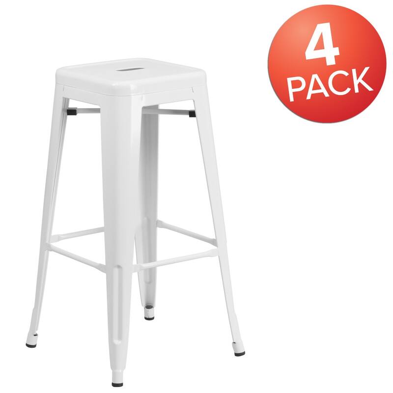 4 Pack 30" High Backless Metal Indoor-Outdoor Barstool with Square Seat