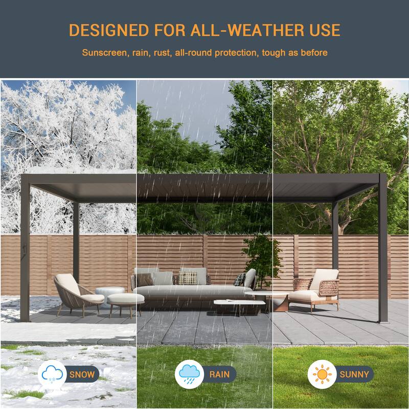 LIVOOSUN Outdoor Detachable Control Panel LED Equipped Pergola, Solar and USB Charging Options, Brown