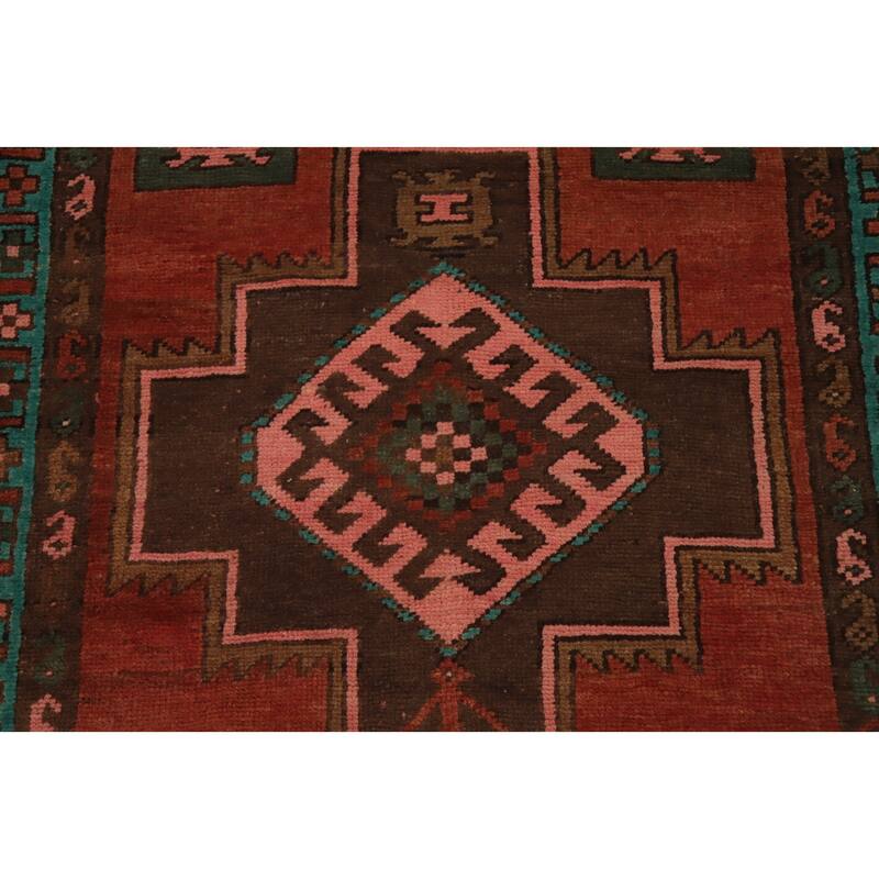 Hand Knotted Oriental 100% Wool Carpet Traditional Tribal Oranges & Rust Ardebil Runner Rug - 9' 1'' X 3' 9''