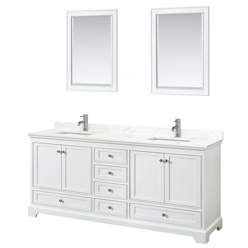 Deborah 80-inch Double Vanity, Quartz Top, 24-inch Mirrors - White, Chrome Trim, Giotto Quartz Top