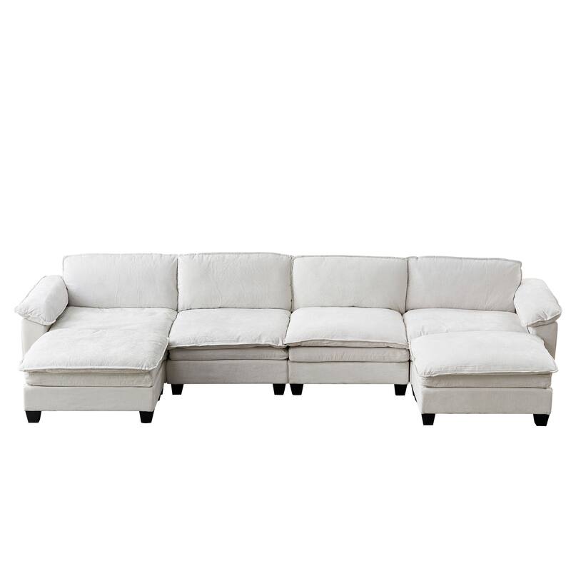 Roomfitters Large Modular 4-Seater Sofa with 2 Ottomans, U-Shaped Sectional Couch for Living Room