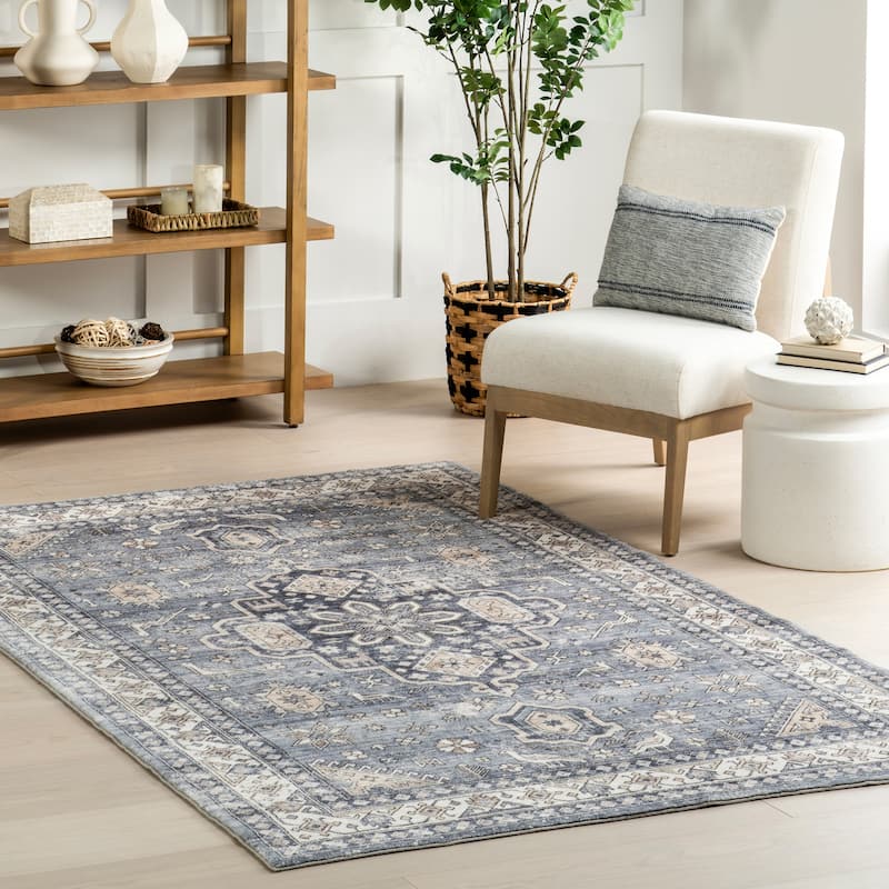Nuloom Jordan Vintage Medallion Machine Washable Area Rug - 3' x 5' - Grey - Rectangle