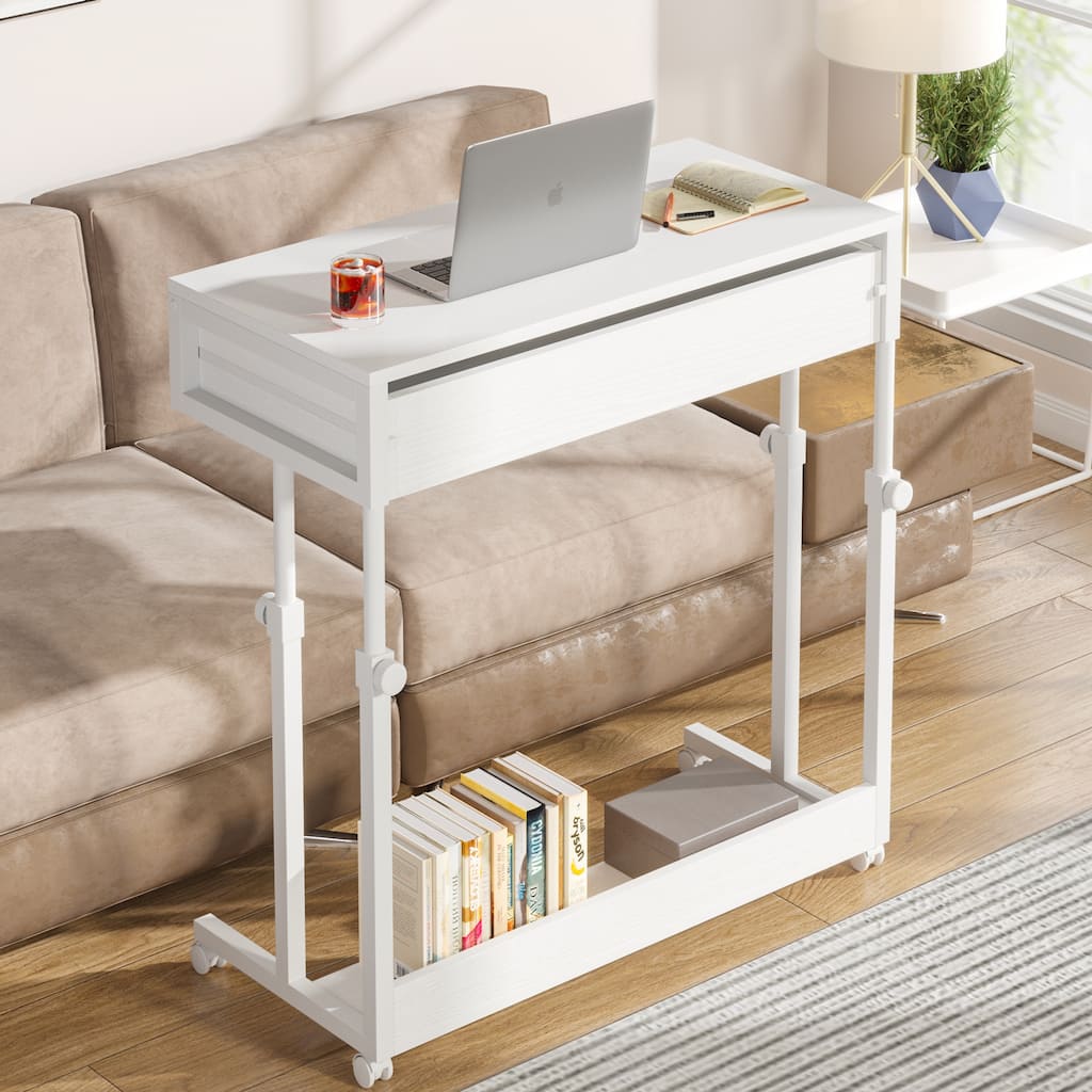 Portable Desk with Drawers, Mobile Laptop Desk with Wheels