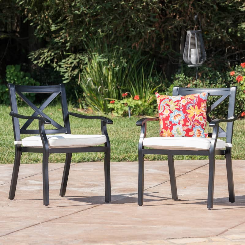 2PC Aluminum Outdoor Dining Chair - Black+Ivory