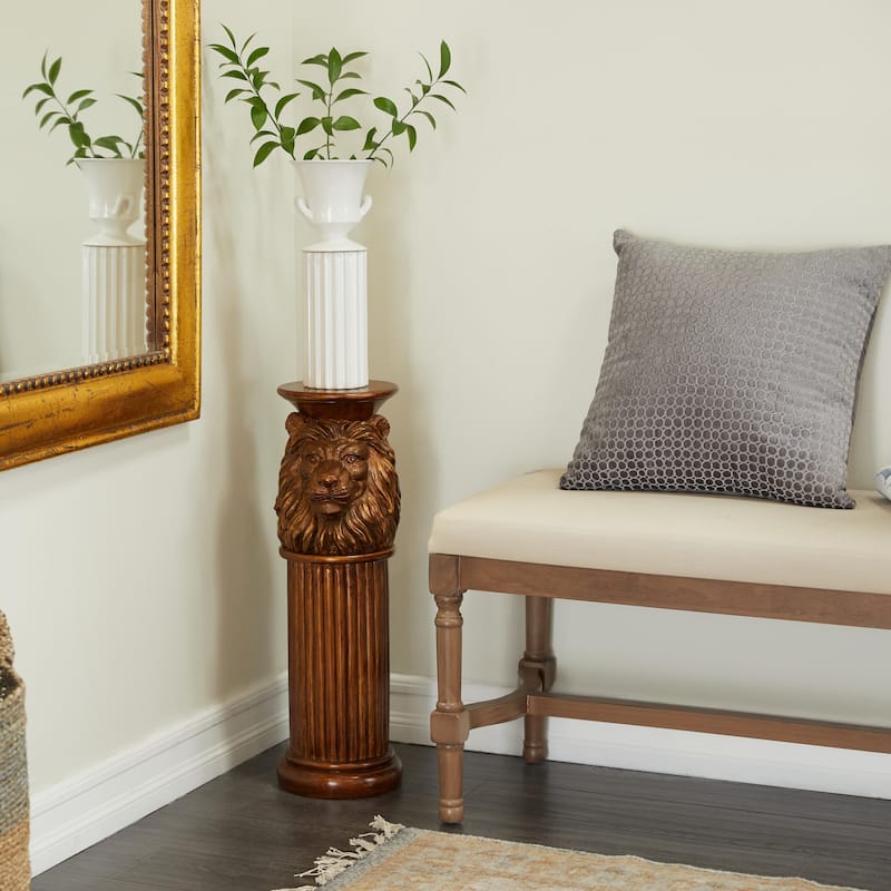 Polystone Lion Pedestal Table - Bronze - Roche River Decor