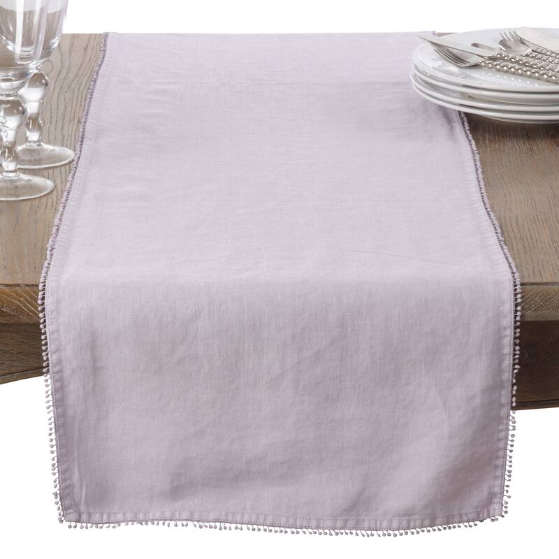 Table Runner With Pom Pom Design - Lavender