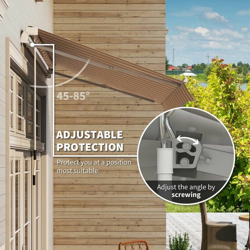 10' x 8' Retractable Patio Awning, Manual Crank, UV Waterproof Fabric