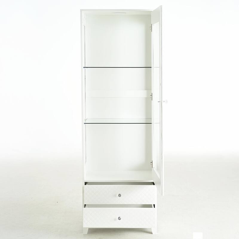71" LED Display Cabinet with Upholstered Door & Glass Shelves