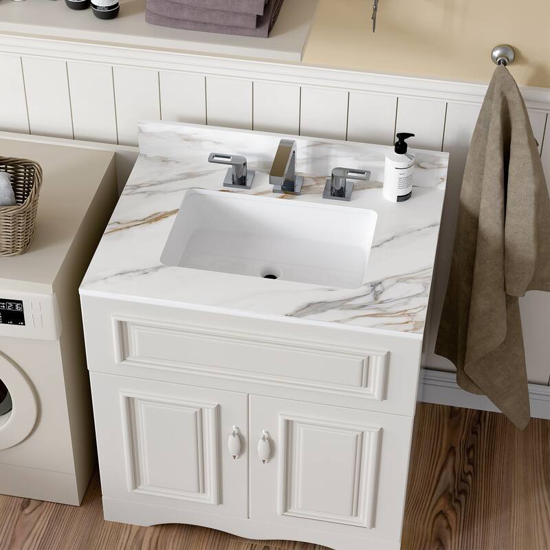 31 Inch Marble Vanity Top,Bathroom Vanity Top with Undermount Rectangular Middle Sink and 4 Inch Height Backsplash