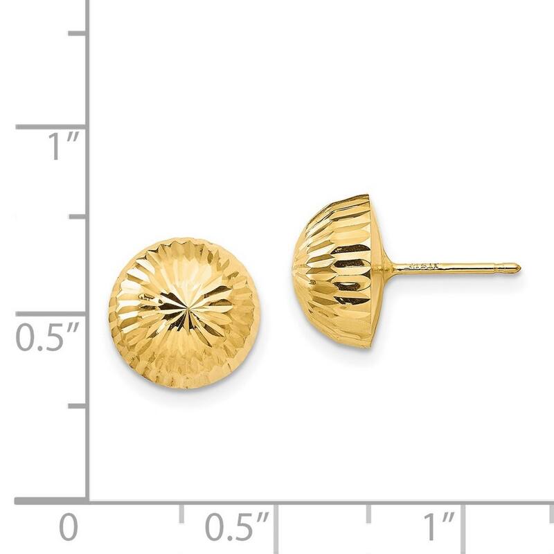 Curata 14k Yellow Gold 10mm Sunburst Diamond Cut Button Post Earrings