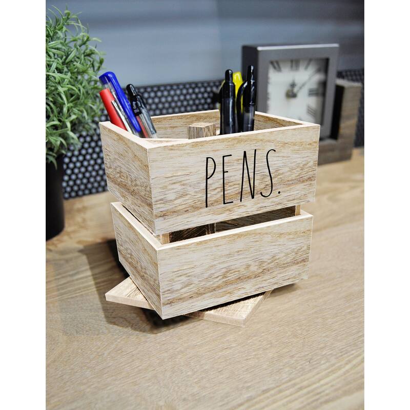 Rae Dunn Wooden Pencil/Pen Cup Spinner - Light Wood Tone