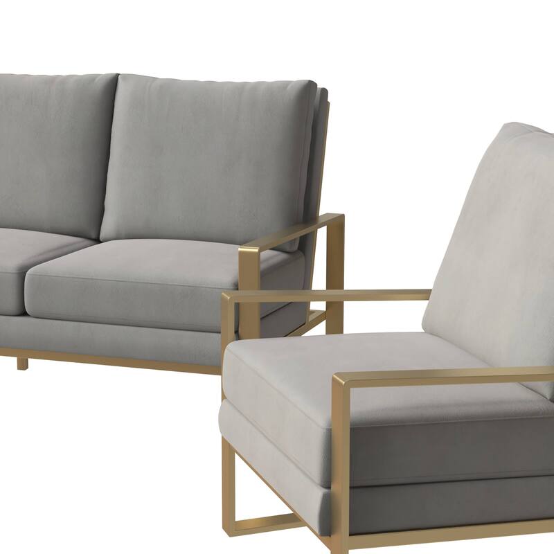 LeisureMod Modern 3-Piece Upholstered Velvet Sofa Set - Includes Sofa, Loveseat & Accent Chair for Home Office Living & Bed Room