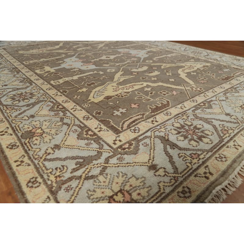 Earth Tone Oushak Indian Area Rug Hand-Knotted Brown Wool Carpet - 8'1" x 10'0" - Brown - 8'1" x 10'0"