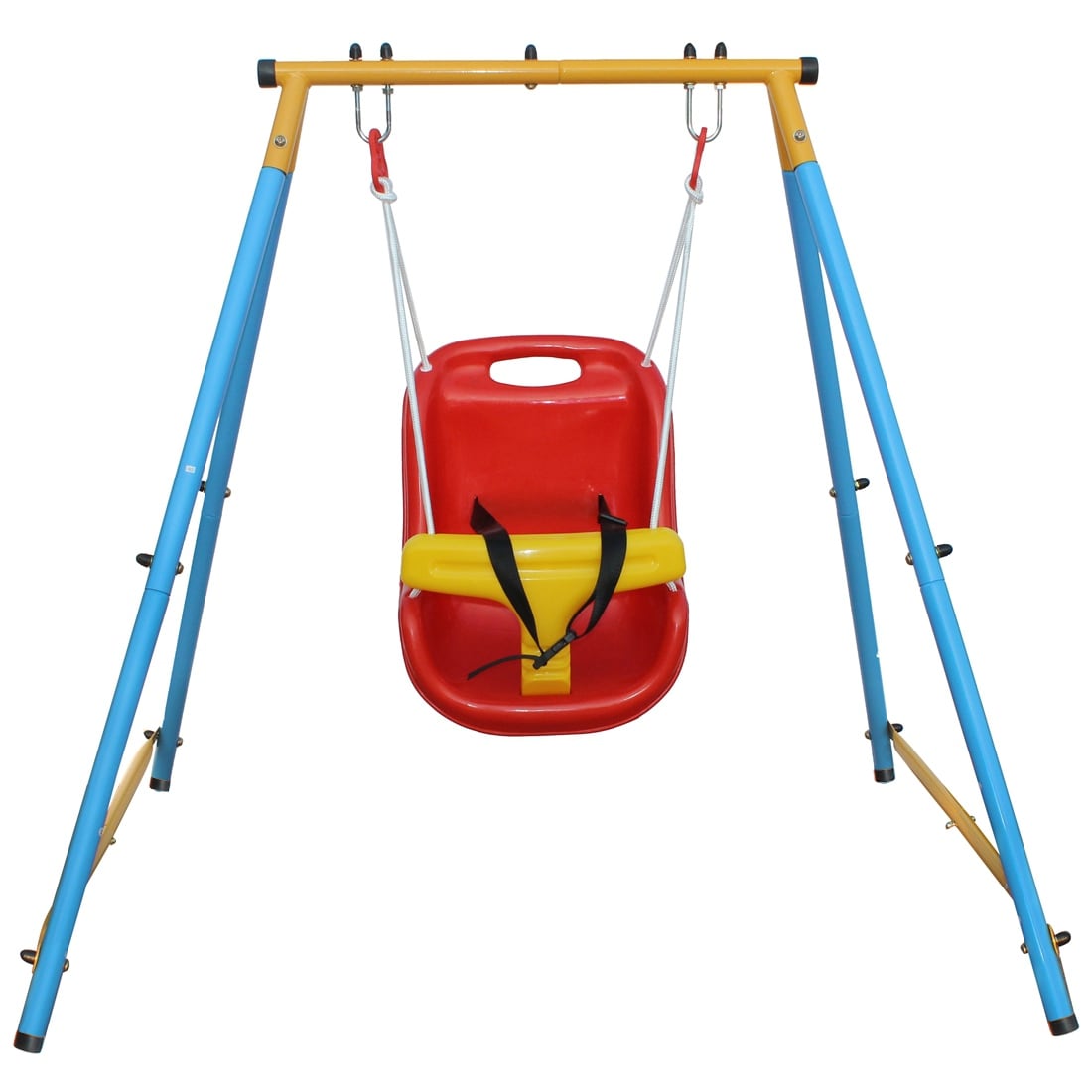 Roomfitters Baby Toddler Metal Swing Set with Safety Belt, Indoor Outdoor Play Equipment for Backyard, Multicolor